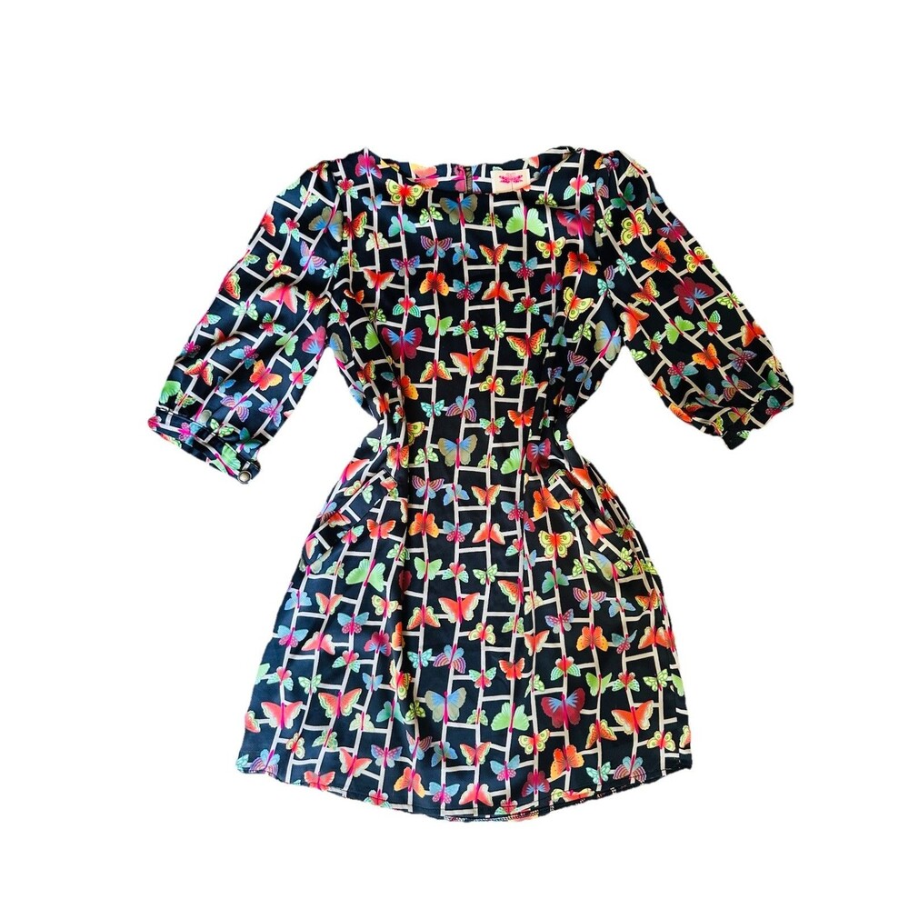 RN London Orion SZ M Colorful Butterfly Floral Dress Midi Whimsical Garden Fairy